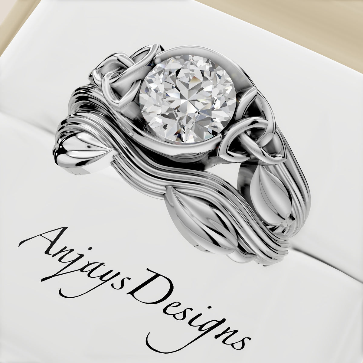Celtic Trinity Knot bridal set with round lab grown diamond