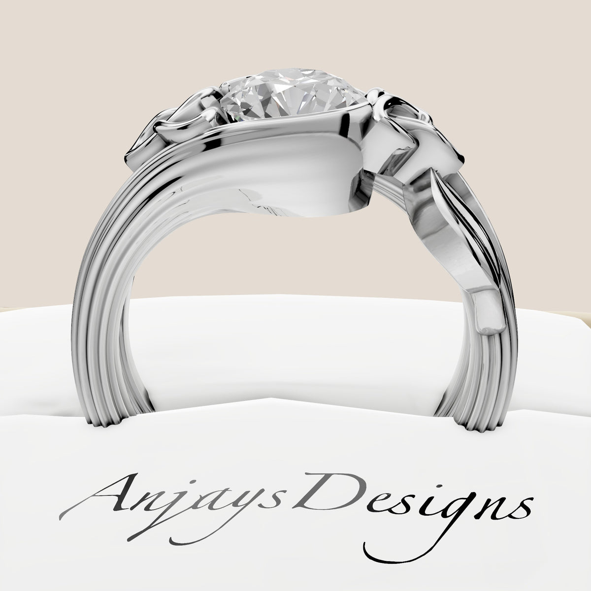 Nature inspired Celtic engagement ring with leaf details