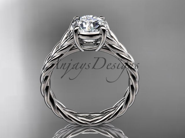 14K white gold twisted rope engagement ring viewed at an angle