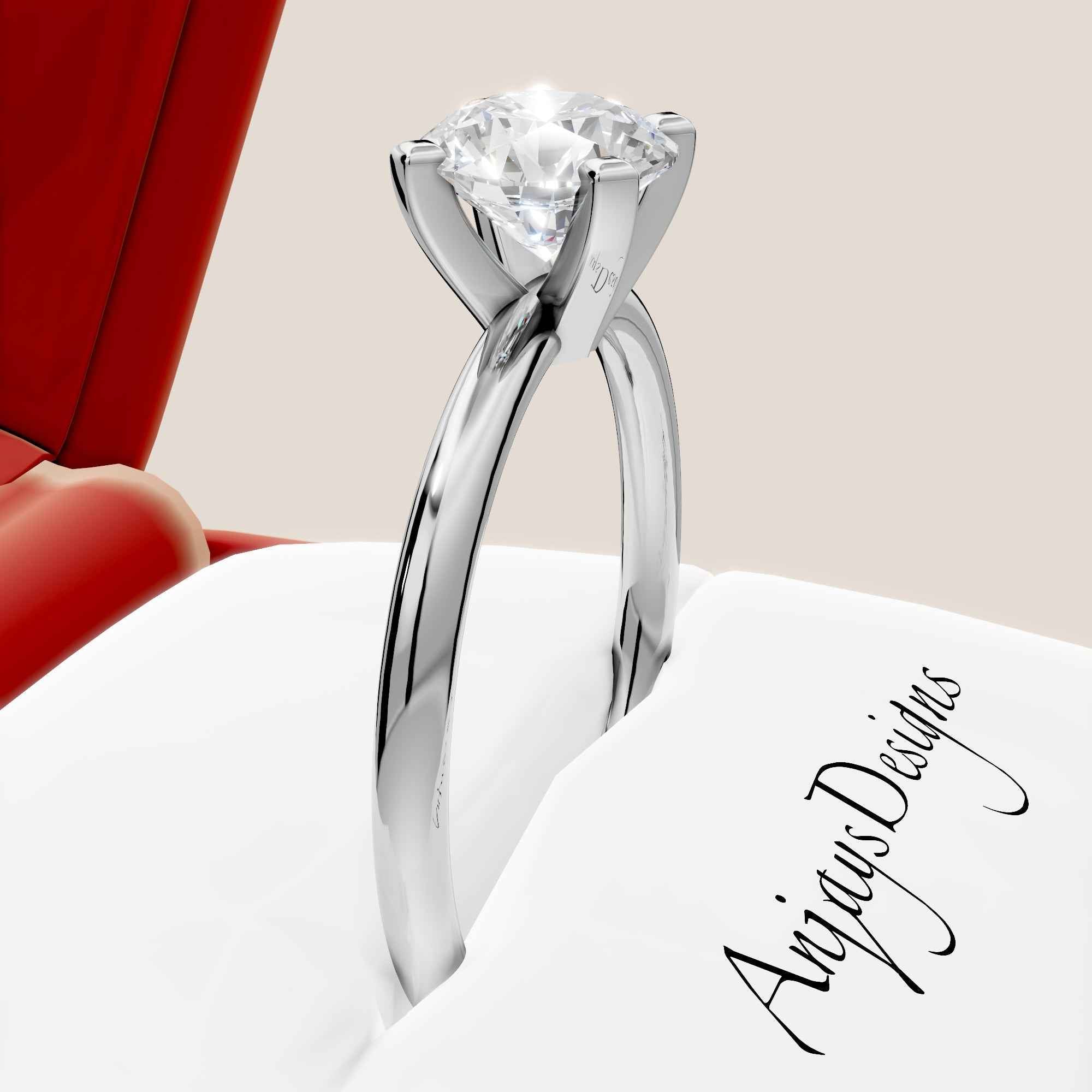 1 Carat Round Lab Grown Diamond Ring Minimalist Solitaire 4 Prongs Dainty Ring Round Diamond Engagement Ring
