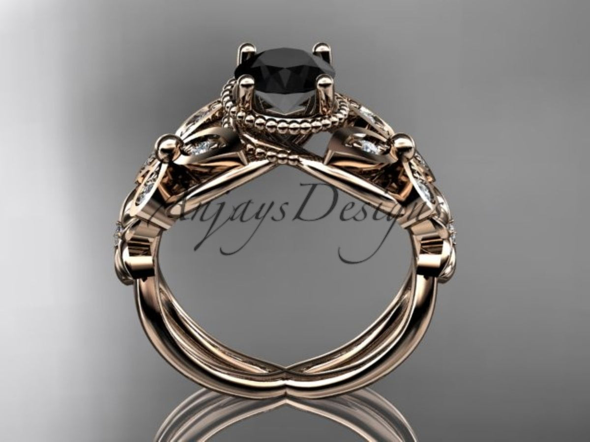 Side view of the white gold ring with flowing botanical details
