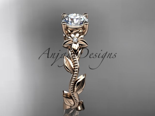 1 Carat Round Diamond Flower Engagement Ring Lab Grown Diamond Floral Ring IGI Certified Nature Inspired Ring