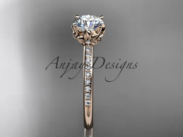 Dainty Flower Engagement Ring 1 Carat Round Lab Grown Diamond Nature Inspired Wedding Ring Minimalist Ring