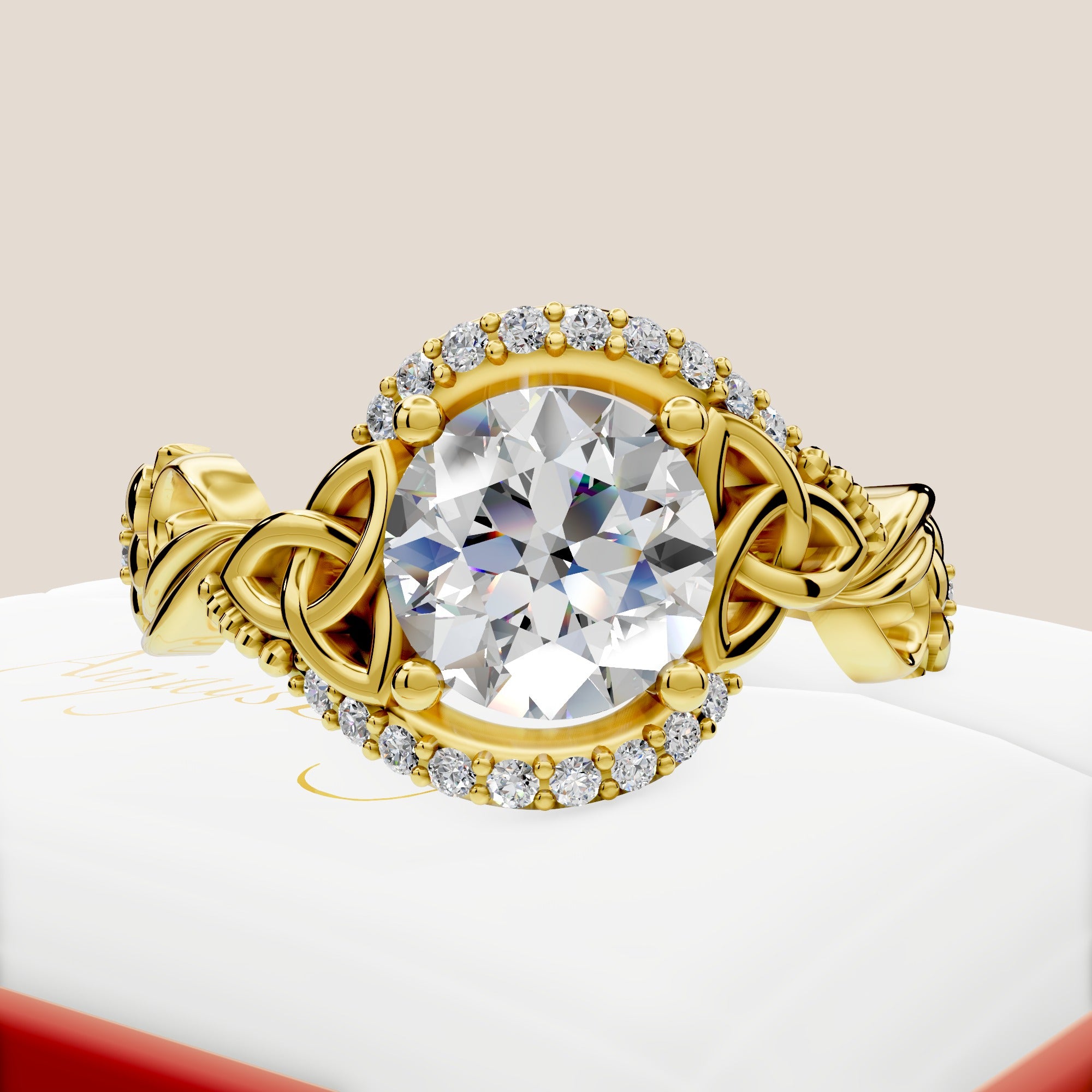 Celtic Engagement Ring 2 Carat Round Lab Grown Diamond Trinity Knot Wedding Ring Nature Inspired