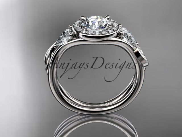 • White gold diamond wedding ring set, style ADLR314. Side profile view demonstrating the stacked circular white gold bands under the raised central settings.

