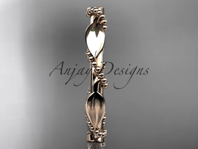 Nature Inspired Wedding Band 14k Solid Gold Leaf Vine Stacking Ring