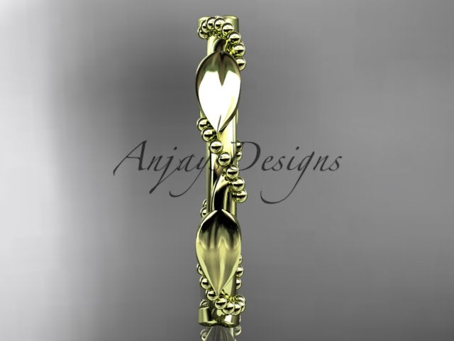 Nature Inspired Wedding Band 14k Solid Gold Leaf Vine Stacking Ring