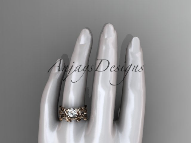 1 Carat Round Lab Grown Bridal Set Nature Inspired Engagement Ring Flower Ring Set IGI Certified