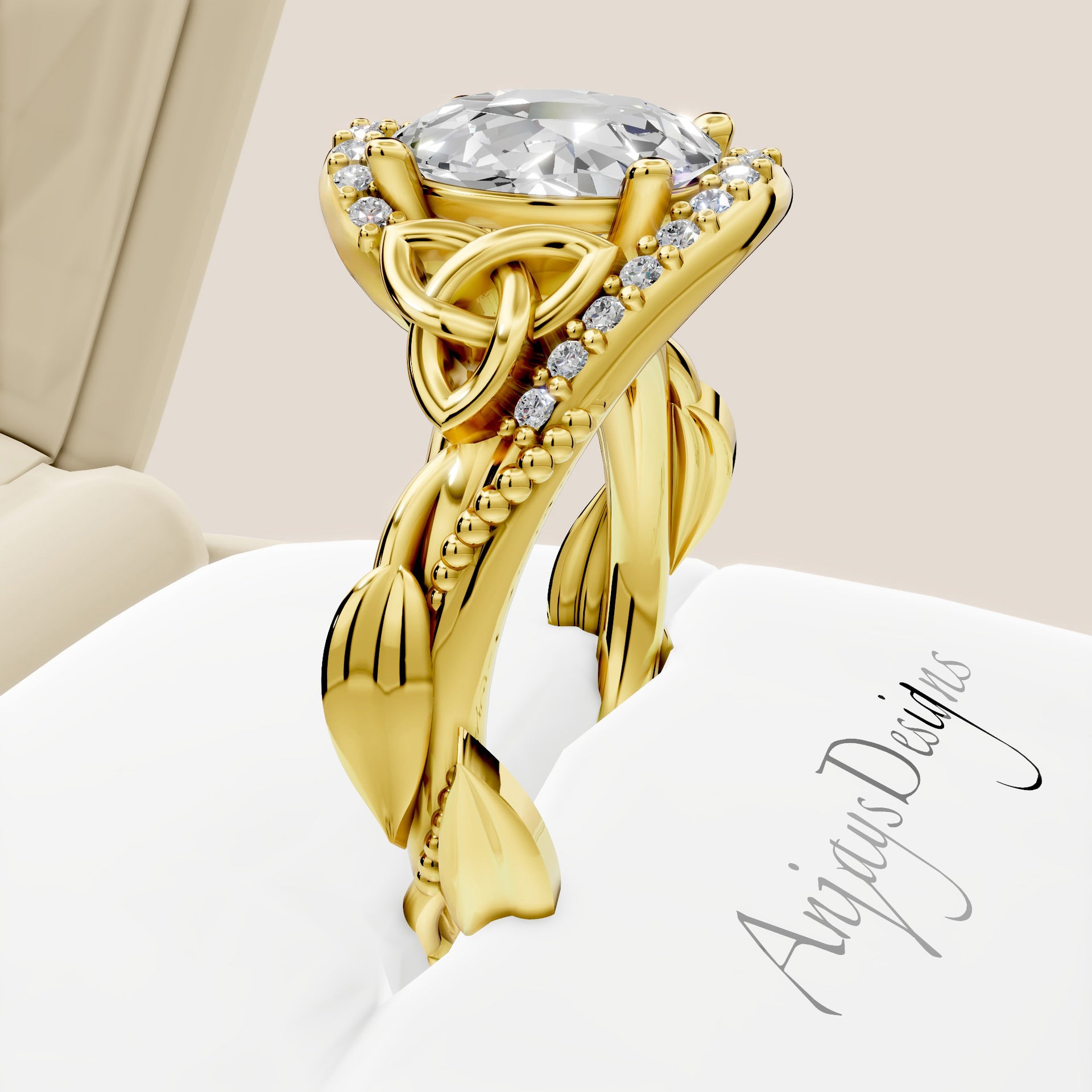 Celtic Engagement Ring 2 Carat IGI Certified Lab Grown Oval Cut Diamond Halo Engagement Ring Nature Inspired