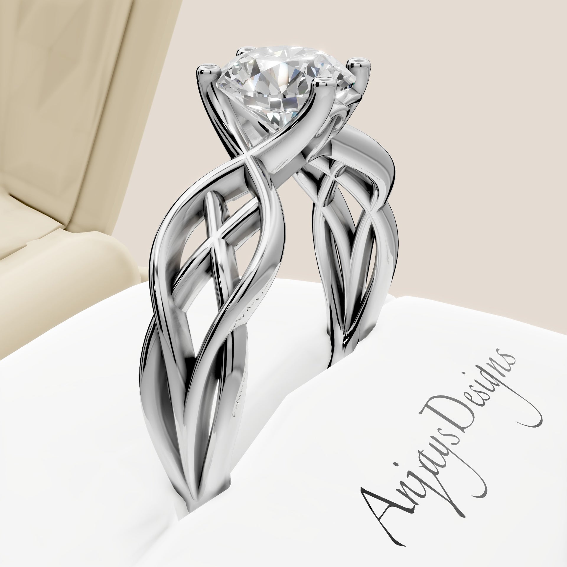 Celtic Engagement Ring 1 CT Round Lab Created Diamond Solitaire Ring
