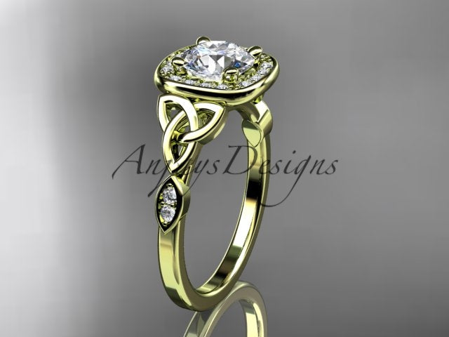 Celtic Engagement Ring 1 CT Round Lab Grown Diamond Halo Ring CVD Diamond