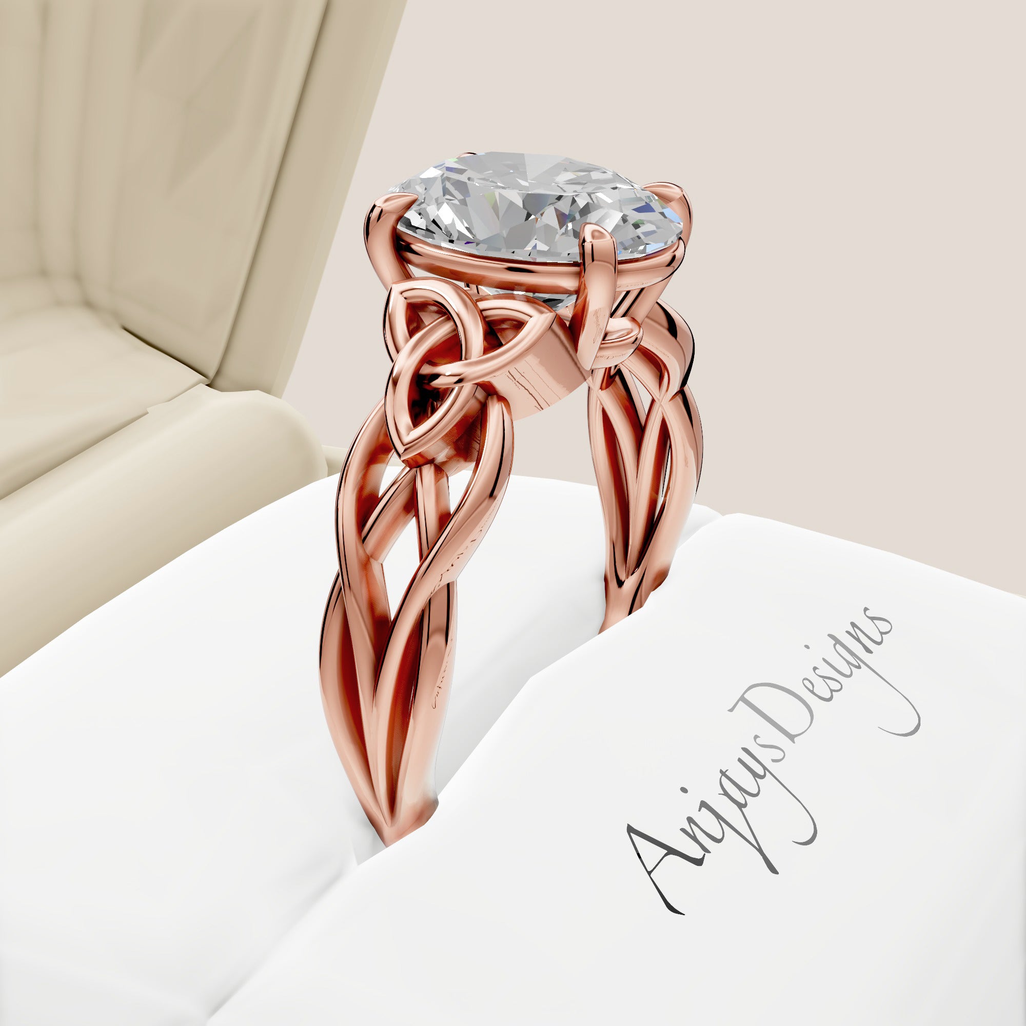 2 Carat Oval Diamond Twisted Ring | Celtic Irish Wedding