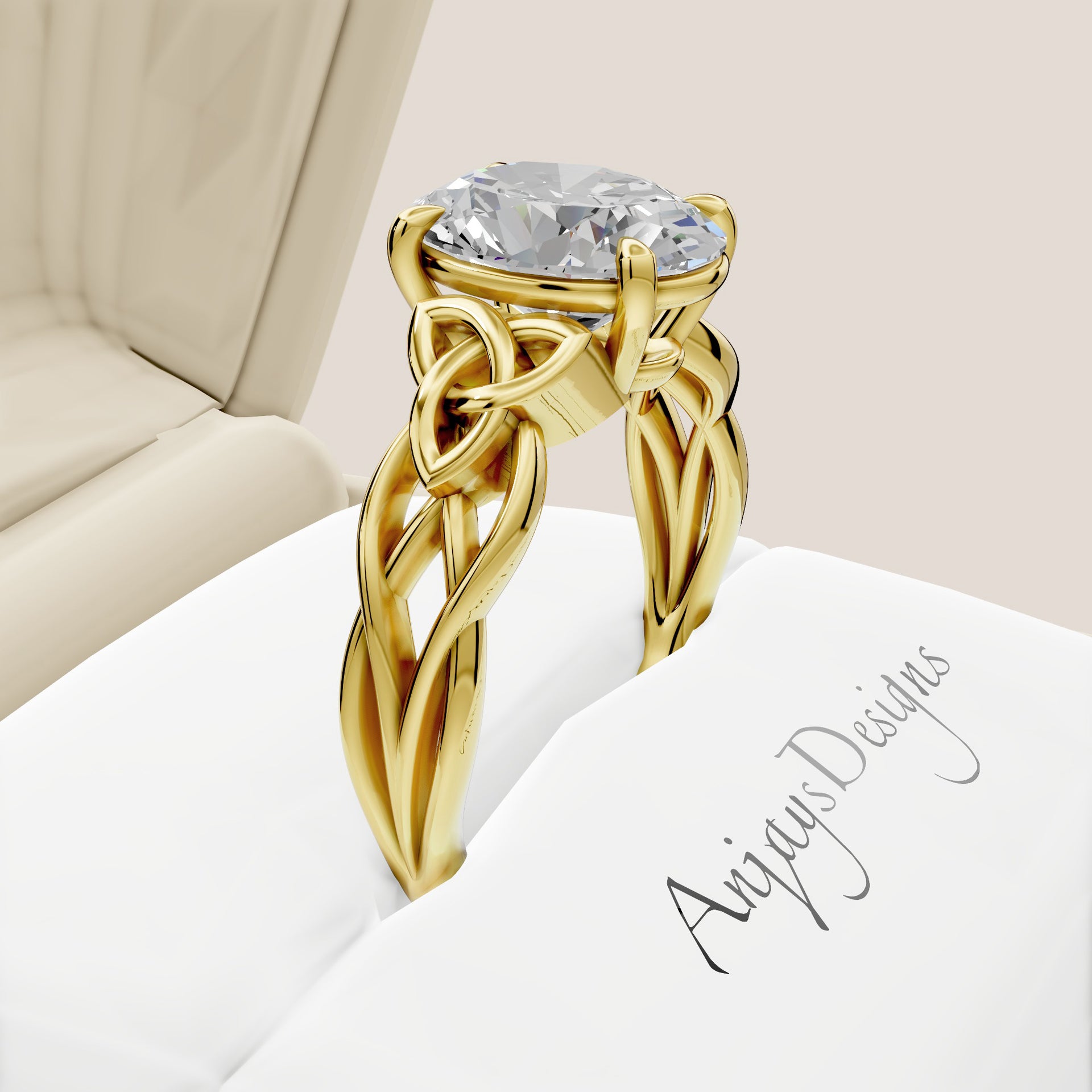 Celtic Engagement Ring Celtic Design 2 Carat Oval Lab Grown Diamond Twisted Irish Wedding Ring