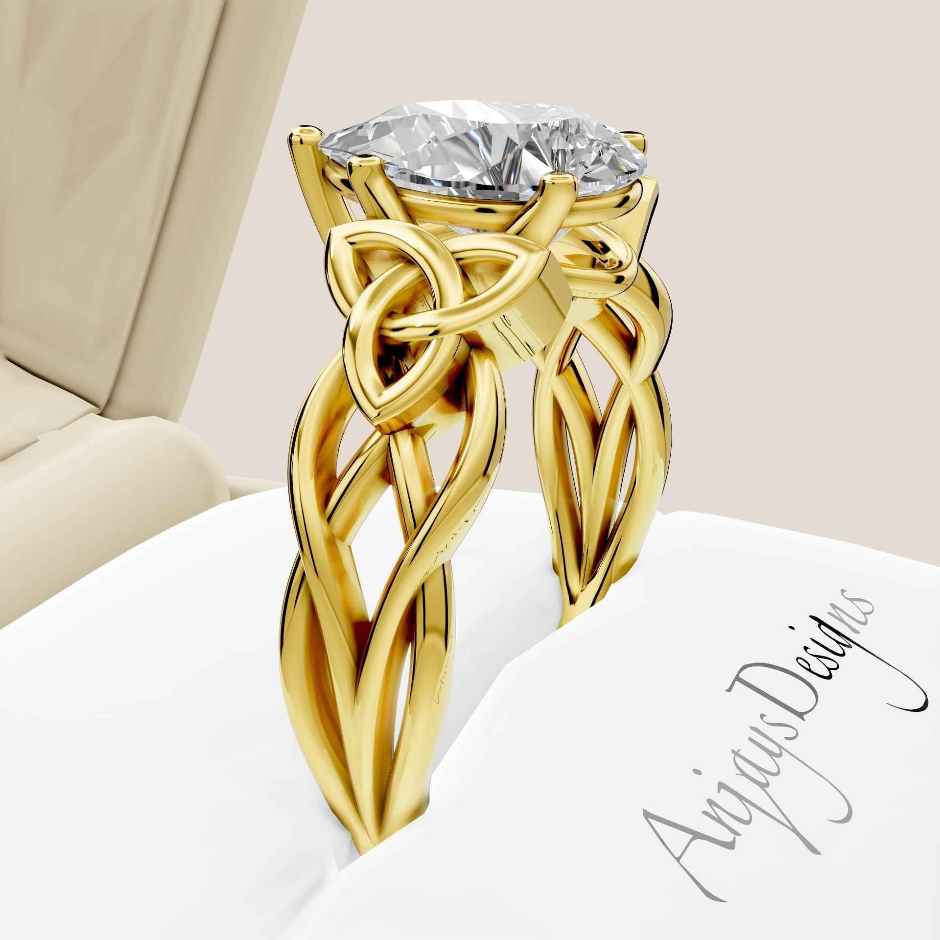 Celtic Engagement Ring 2 Carat Pear Cut Lab Grown Diamond Solitaire Ring