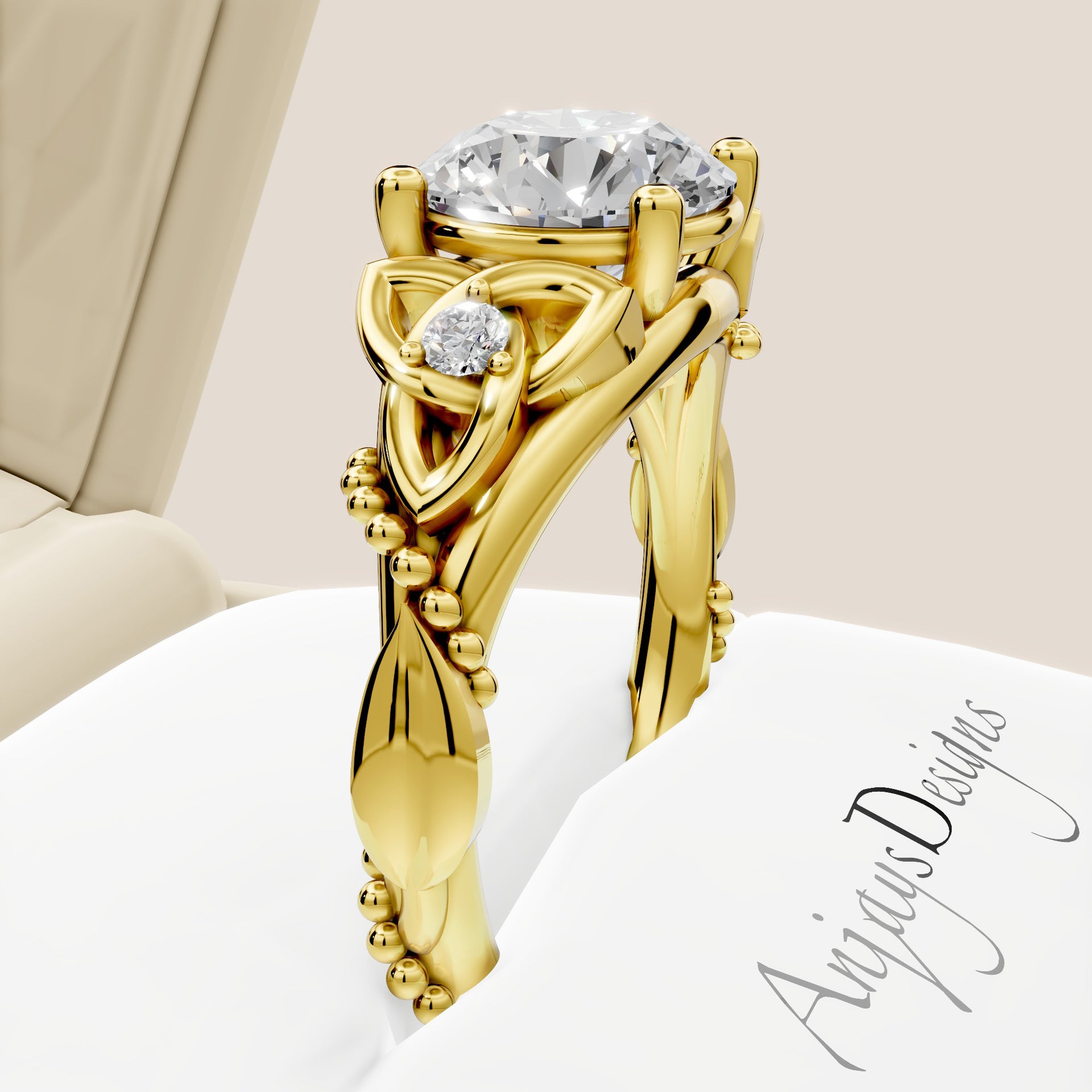 Celtic Engagement Ring 2 Carat Round Lab Grown Diamond Wedding Ring Celtic Knot Ring Nature Inspired