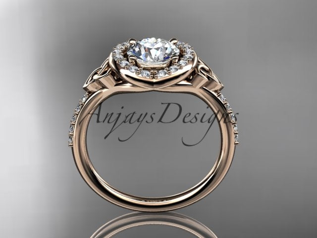 1 Carat Diamond Celtic Engagement Ring Lab Grown Diamond Halo Ring Trinity Knot Eternal Love Ring