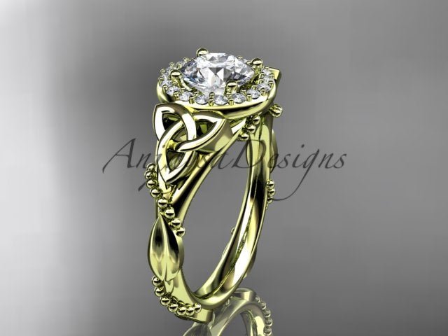 Celtic Diamond Engagement Ring 1 Carat Round Lab Grown Diamond Halo Trinity Knot Engagement Ring