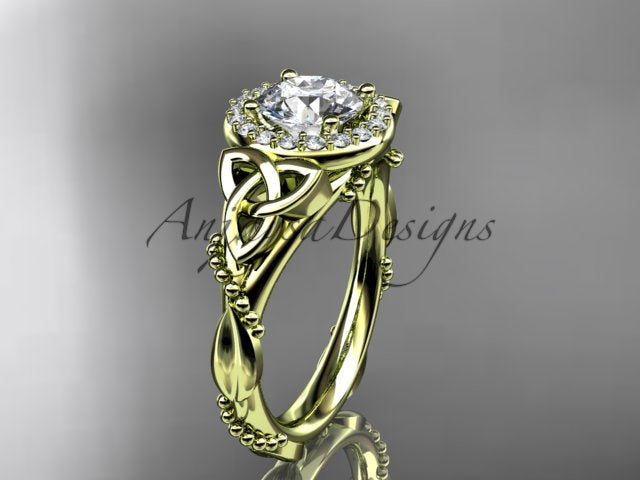 Celtic Diamond Engagement Ring 1 Carat Round Lab Grown Diamond Halo Diamond Trinity Knot Engagement Ring Nature Inspired
