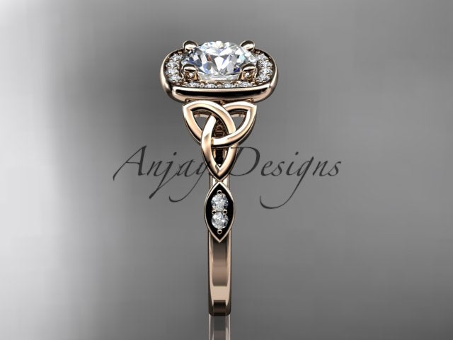 Celtic Engagement Ring 1 CT Round Lab Grown Diamond Halo Ring CVD Diamond