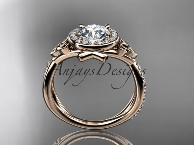 Celtic Ring Round Lab Grown Diamond Halo Ring Round VS1 IGI Certified Trinity Knot Engagement Ring