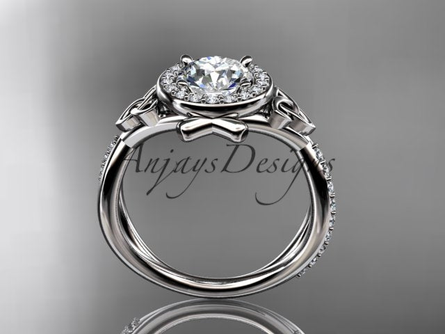 Celtic Ring Round Lab Grown Diamond Halo Ring Round VS1 IGI Certified Trinity Knot Engagement Ring