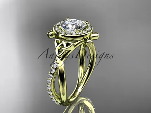 Celtic Ring Round Lab Grown Diamond Halo Ring Round VS1 IGI Certified Trinity Knot Engagement Ring