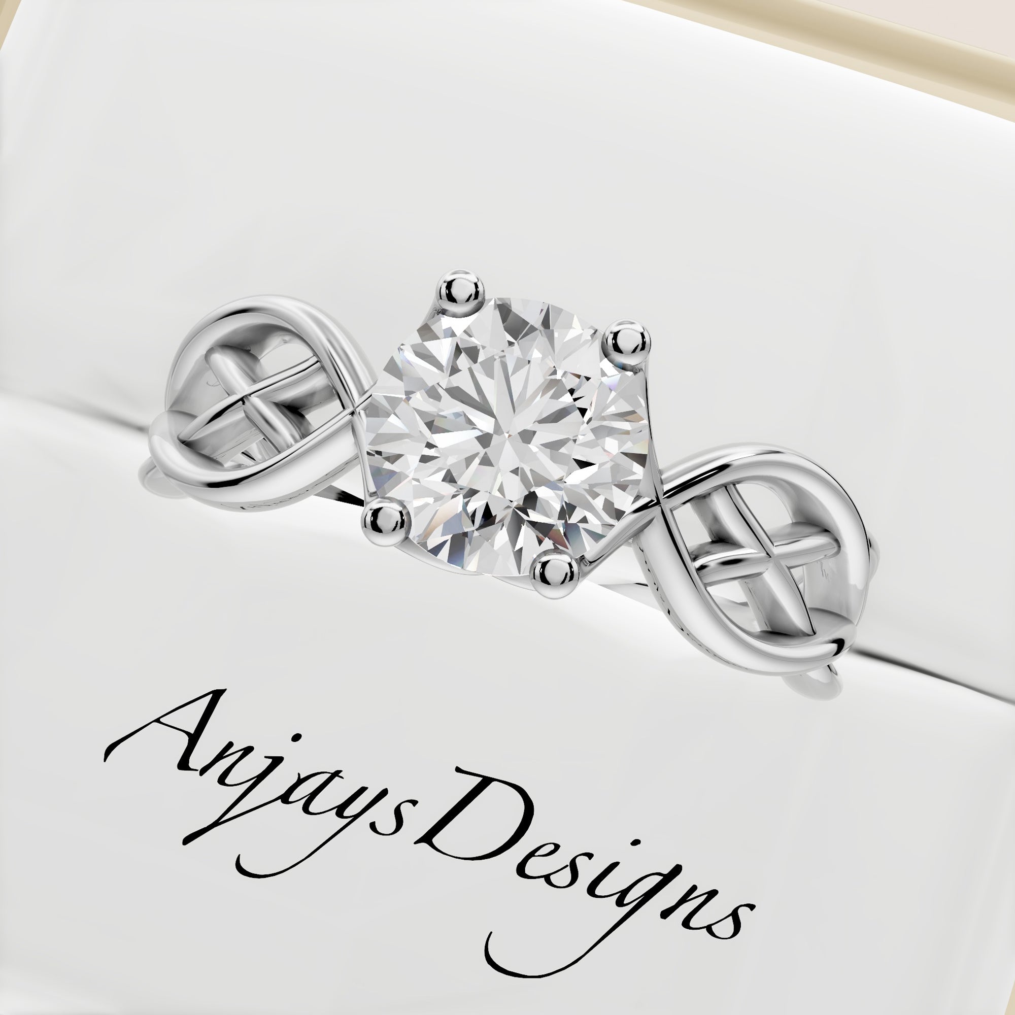 Celtic Engagement Ring 1 CT Round Lab Created Diamond Solitaire Ring