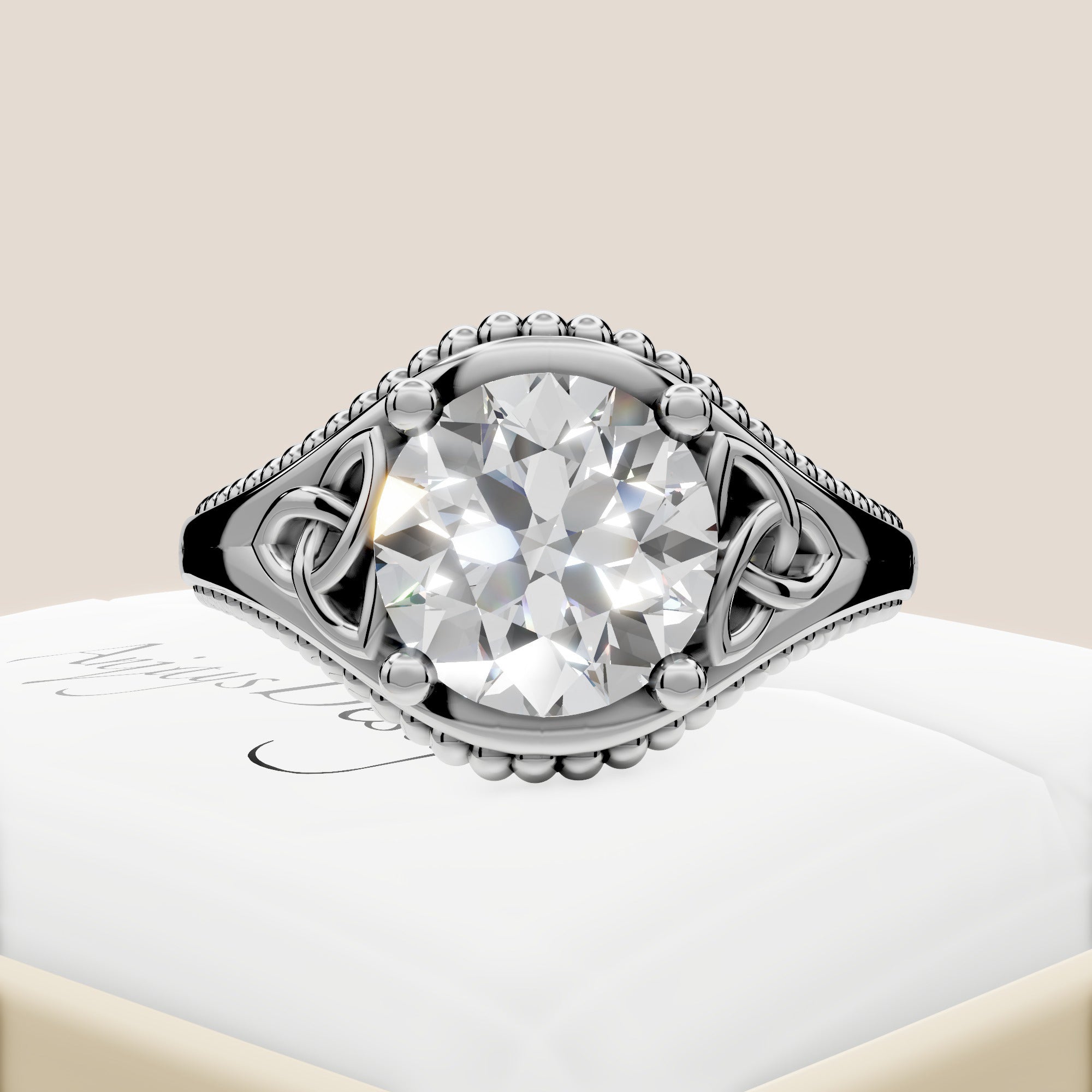 Celtic Diamond Engagement Ring Solitaire Wedding Ring 2 Carat Round Lab Grown Diamond