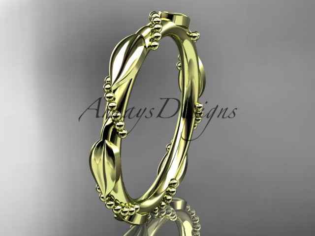Nature Inspired Wedding Band 14k Solid Leaf Vine Stacking Ring