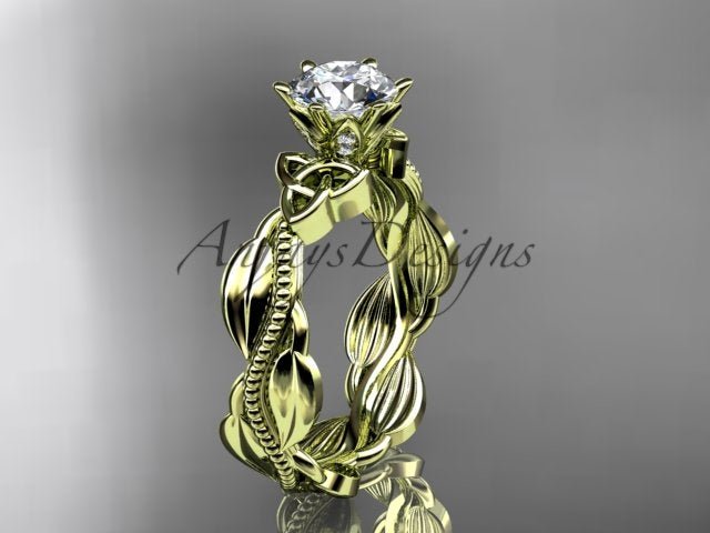 Diamond Celtic Engagement Ring Lab Grown Diamond Nature Inspired Wedding Ring