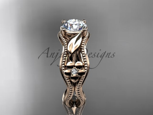 Flower engagement ring with lab grown diamond in 14k rose gold