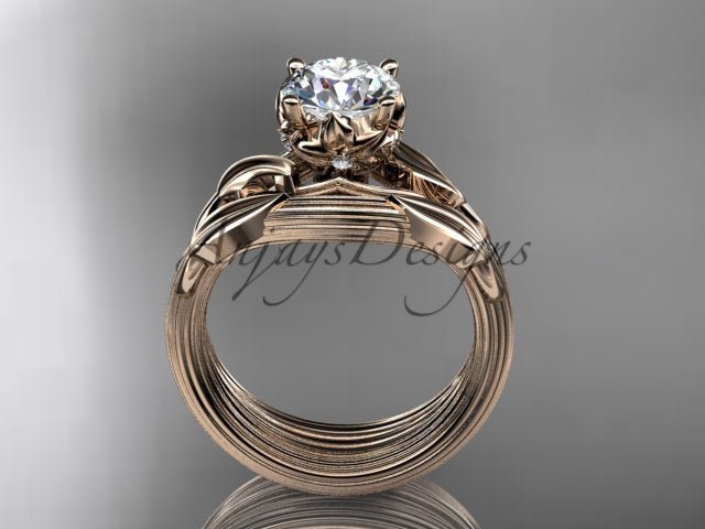 Flower petal engagement ring with lab grown diamond in 14k rose gold
