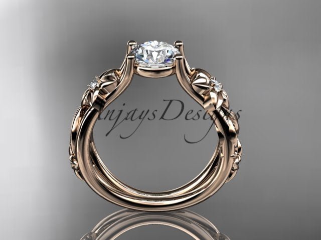 Flower wedding ring with 1 carat lab grown diamond in 14k rose gold
