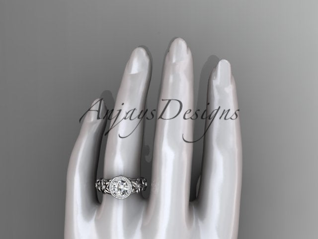 Close up of 1 carat round D VS1 lab grown diamond halo flower ring in 14k white gold