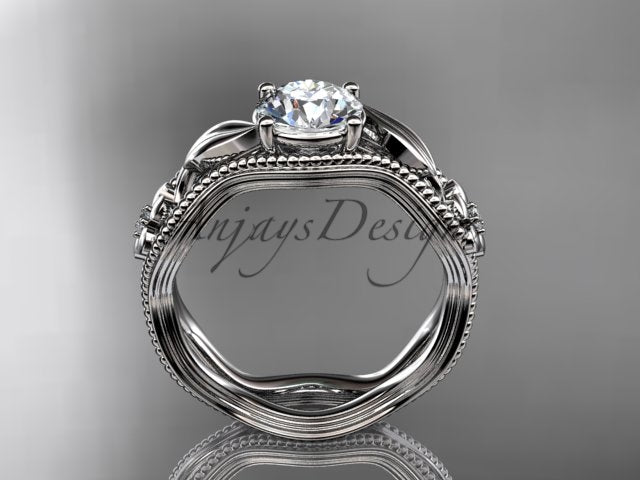 IGI certified floral engagement ring with lab grown diamond in 14k white gold
