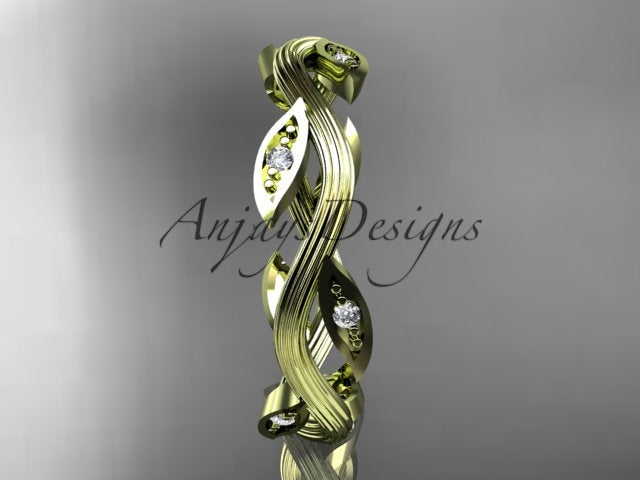 Nature Inspired Leaf Ring Lab Grown Diamond Dainty Wedding Band