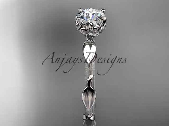Nature Inspired Diamond Engagement Ring Round 1 Carat Round Lab Grown Diamond Leaf Vine Branch Wedding Ring Dainty Ring