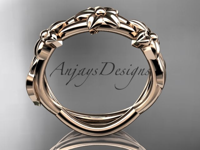 Flower Wedding Band 14k Gold Art Nouveau Unique Floral Wedding Ring