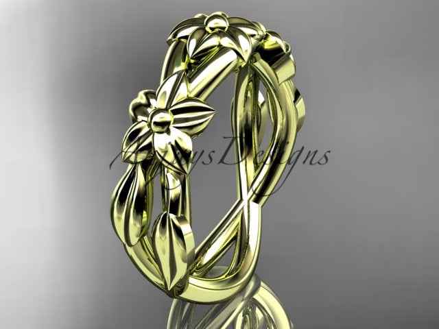 Flower Wedding Band 14K Art Nouveau Unique Floral Wedding Ring