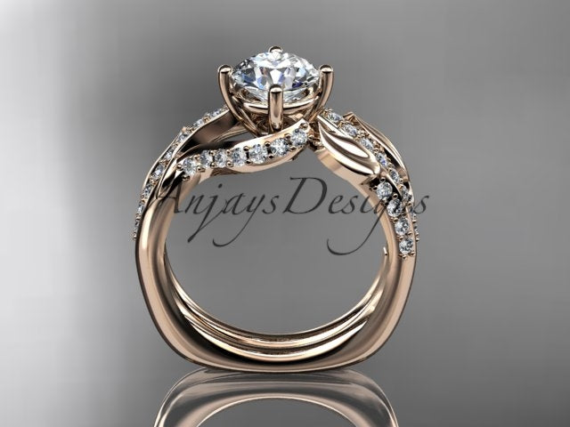 Profile view demonstrating the contoured contour fit of the diamond wedding band against the engagement ring   