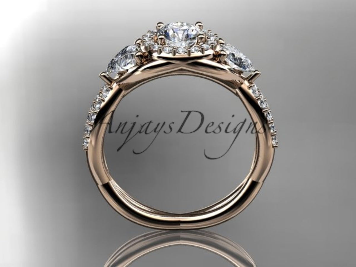 Intertwined white gold band with a brilliant center diamond