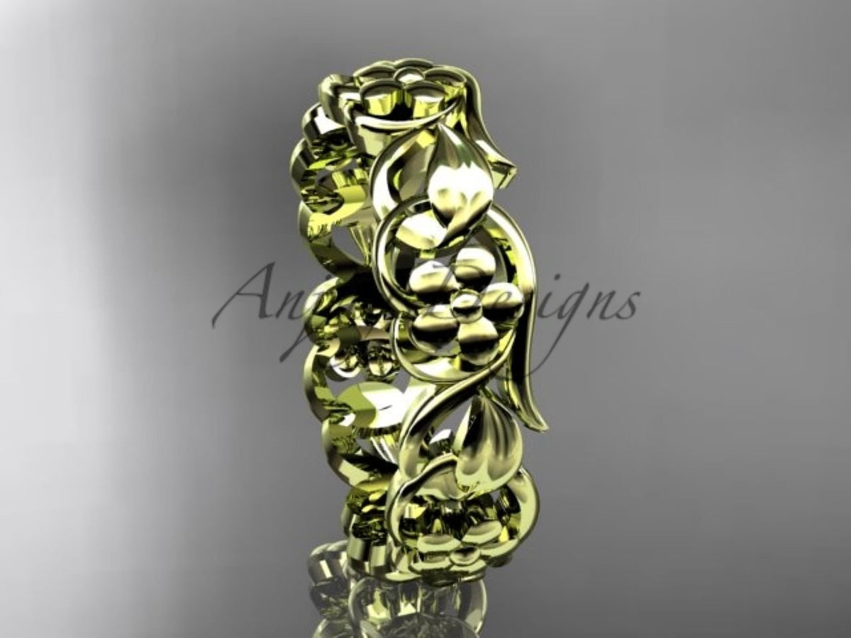 14K Gold Art Deco Floral Ring with Openwork Flower Design - AnjaysDesigns