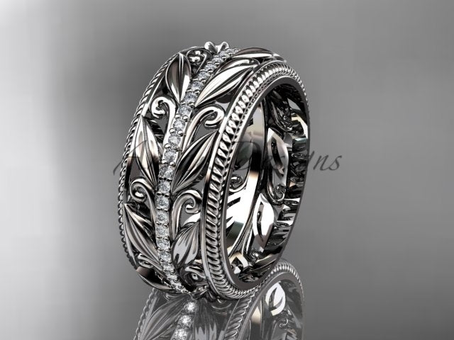 Unique 10mm Nature Inspired Wedding Band Lab Grown Diamond Wide Leaf Ring