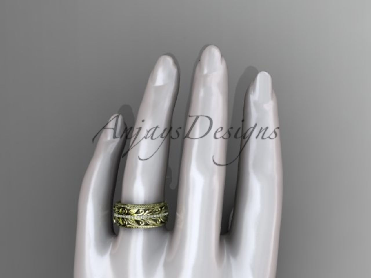 Unique 10mm Nature Inspired Wedding Band Lab Grown Diamond Wide Leaf Ring