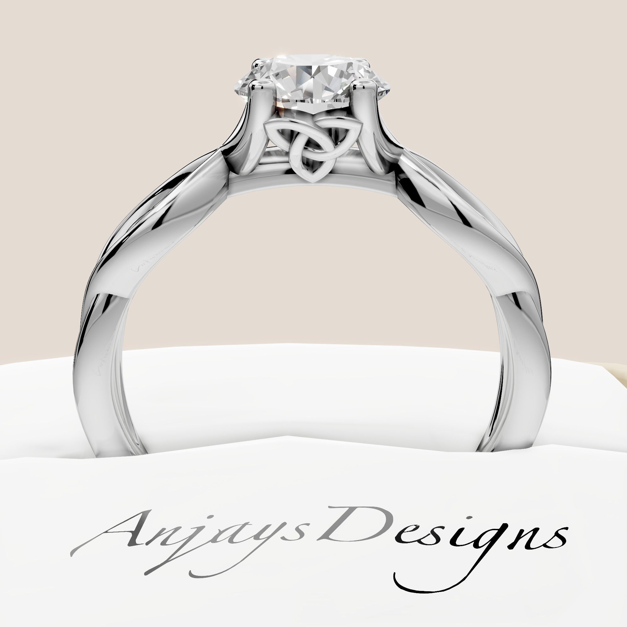 Celtic Engagement Ring 1 CT Round Lab Created Diamond Solitaire Ring