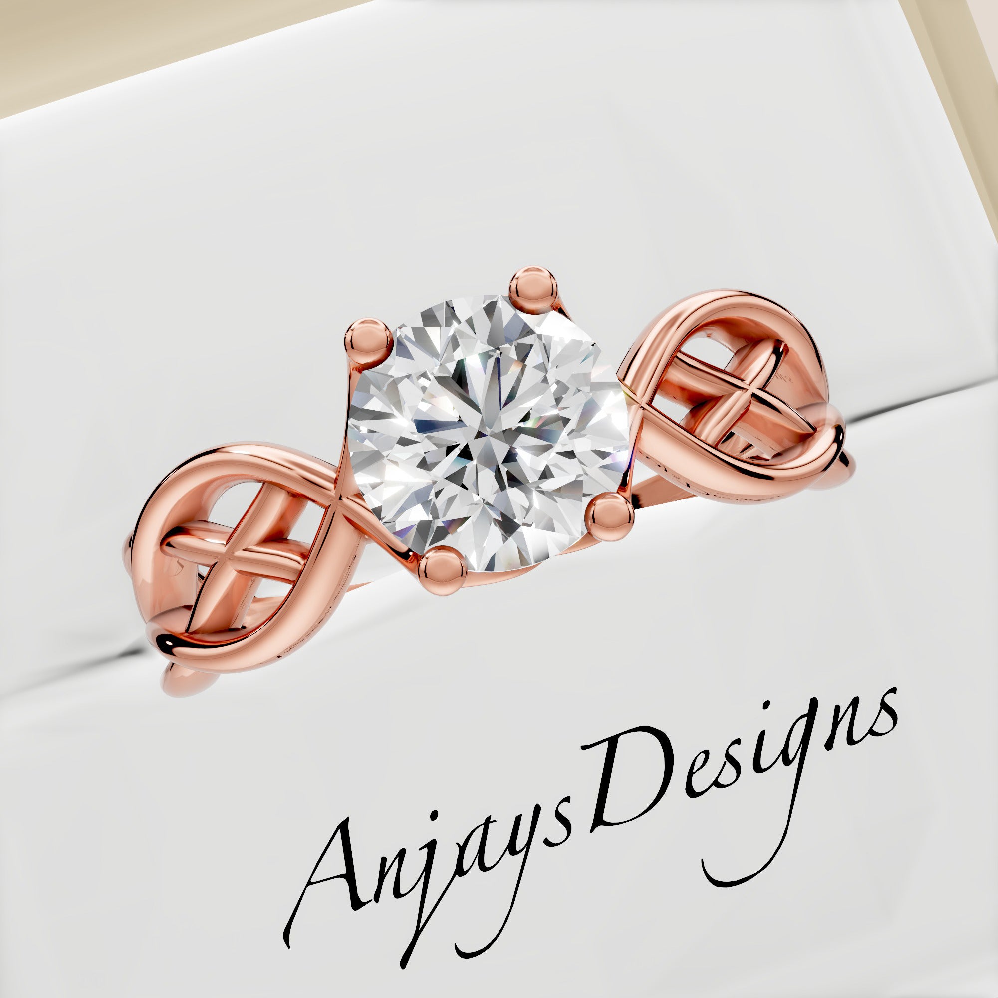 Celtic Engagement Ring 1 CT Round Lab Created Diamond Solitaire Ring
