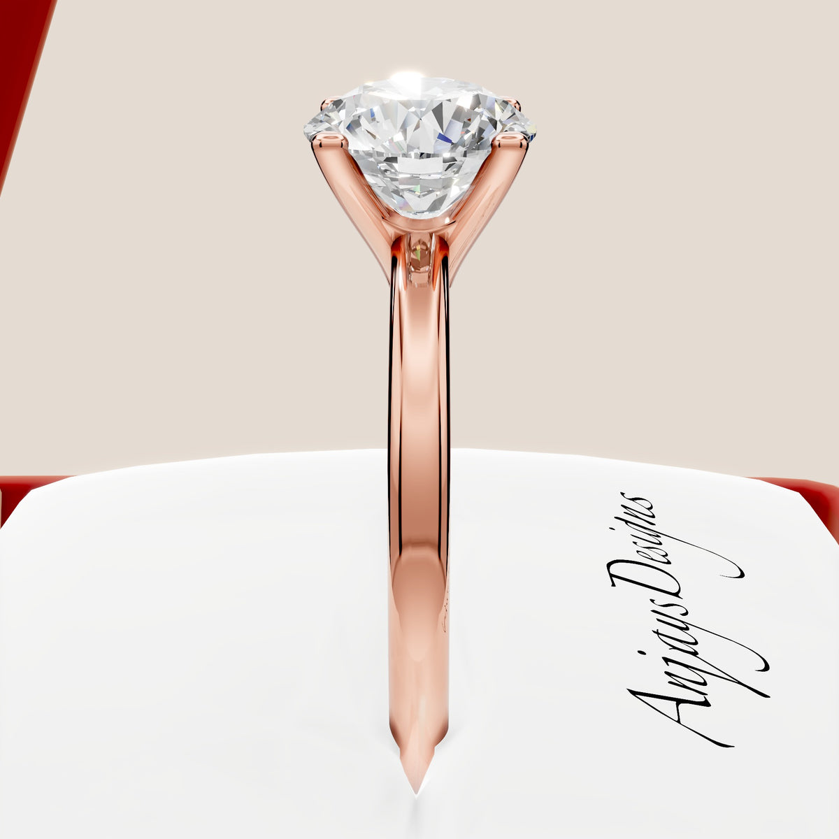 Minimalist engagement ring with 1 carat round lab grown diamond in 14k rose gold