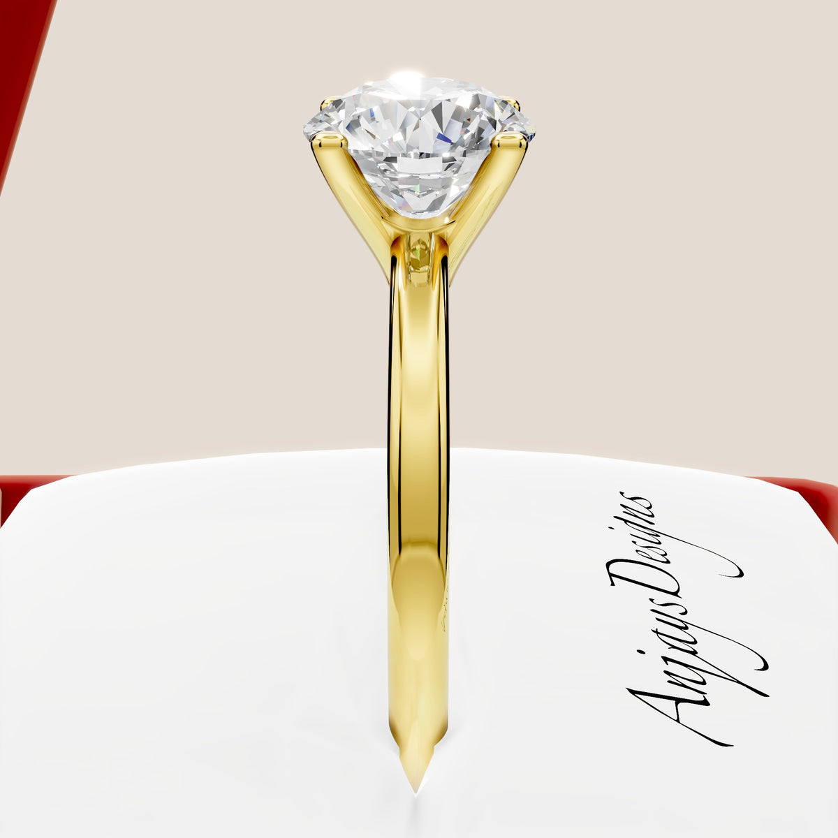 Minimalist engagement ring with 1 carat round lab grown diamond in 14k yellow gold