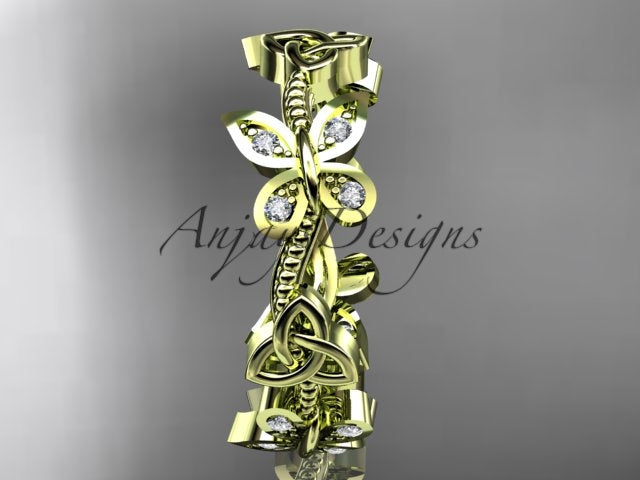 Butterfly Celtic Wedding Band Lab Grown Diamond Ring Nature Inspired Celtic Bridal Band