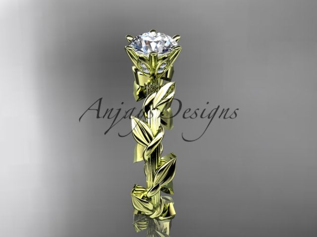 1 Carat Round Lab Grown Diamond Leaf and Vine Engagement Ring Unique Nature Inspired Diamond Ring
